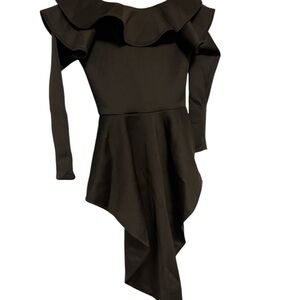 Fashion Nova Black Asymmetrical Ruffled Cocktail Dress